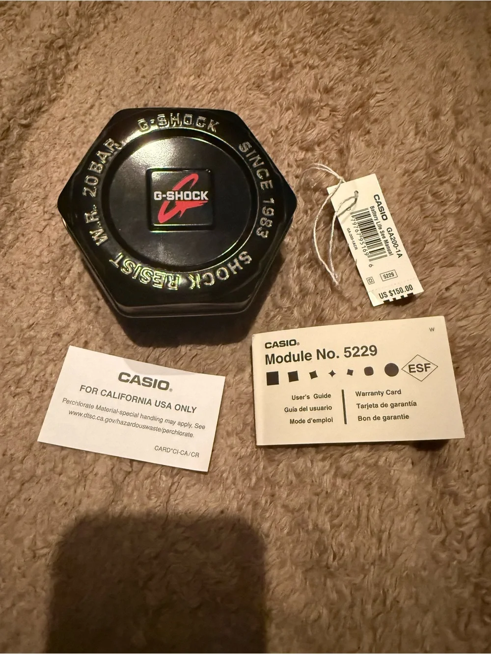 Casio G-Shock Black Grey Steel Metal Red Accents 5229 Watch